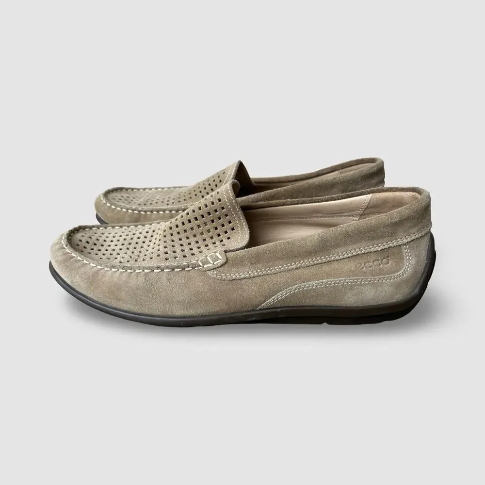 ECCO Classic Moc Perf Men’s EU 45 US 11.5-12 Taupe Suede Driving Loafers Slip-On